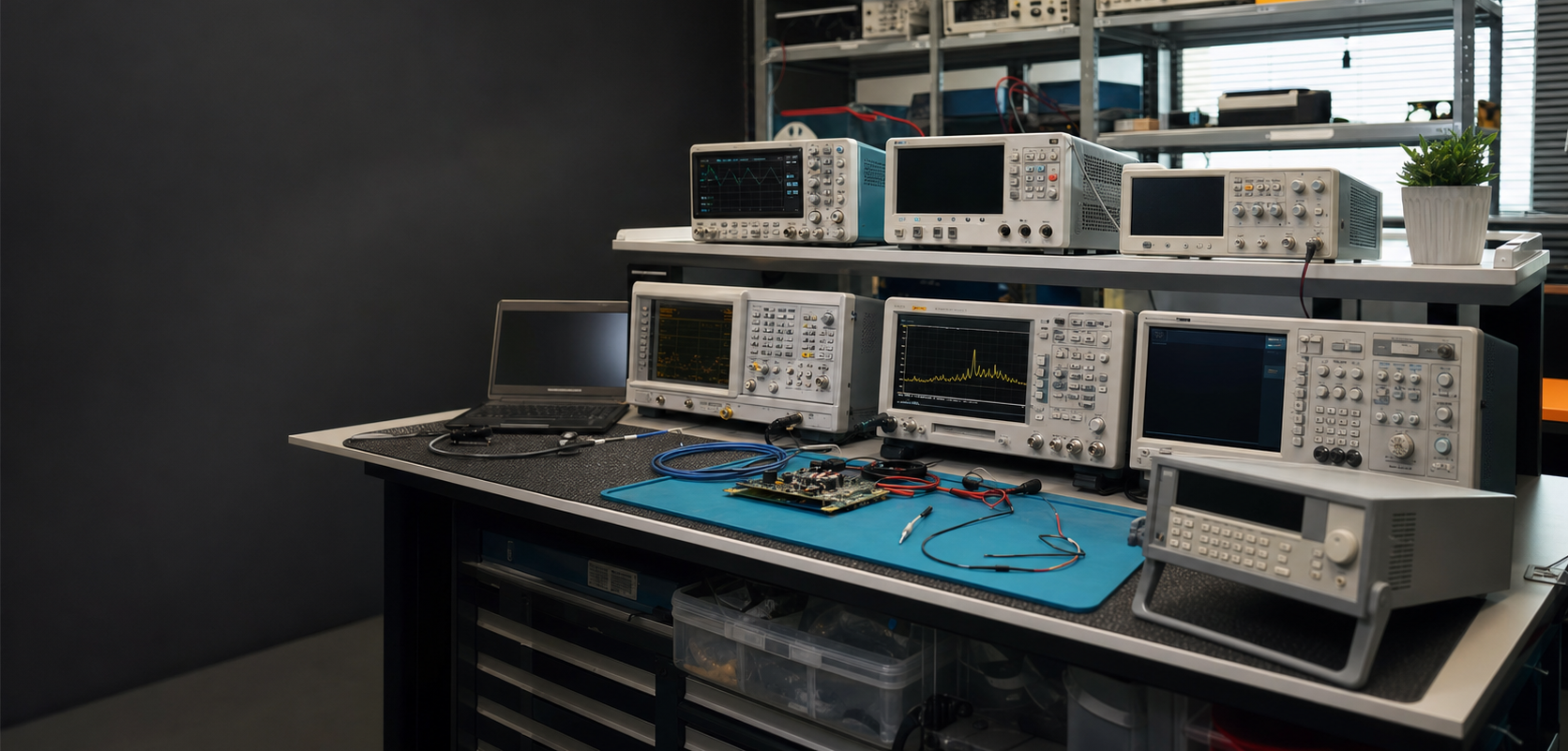 Organized electronic test equipment inspection bench